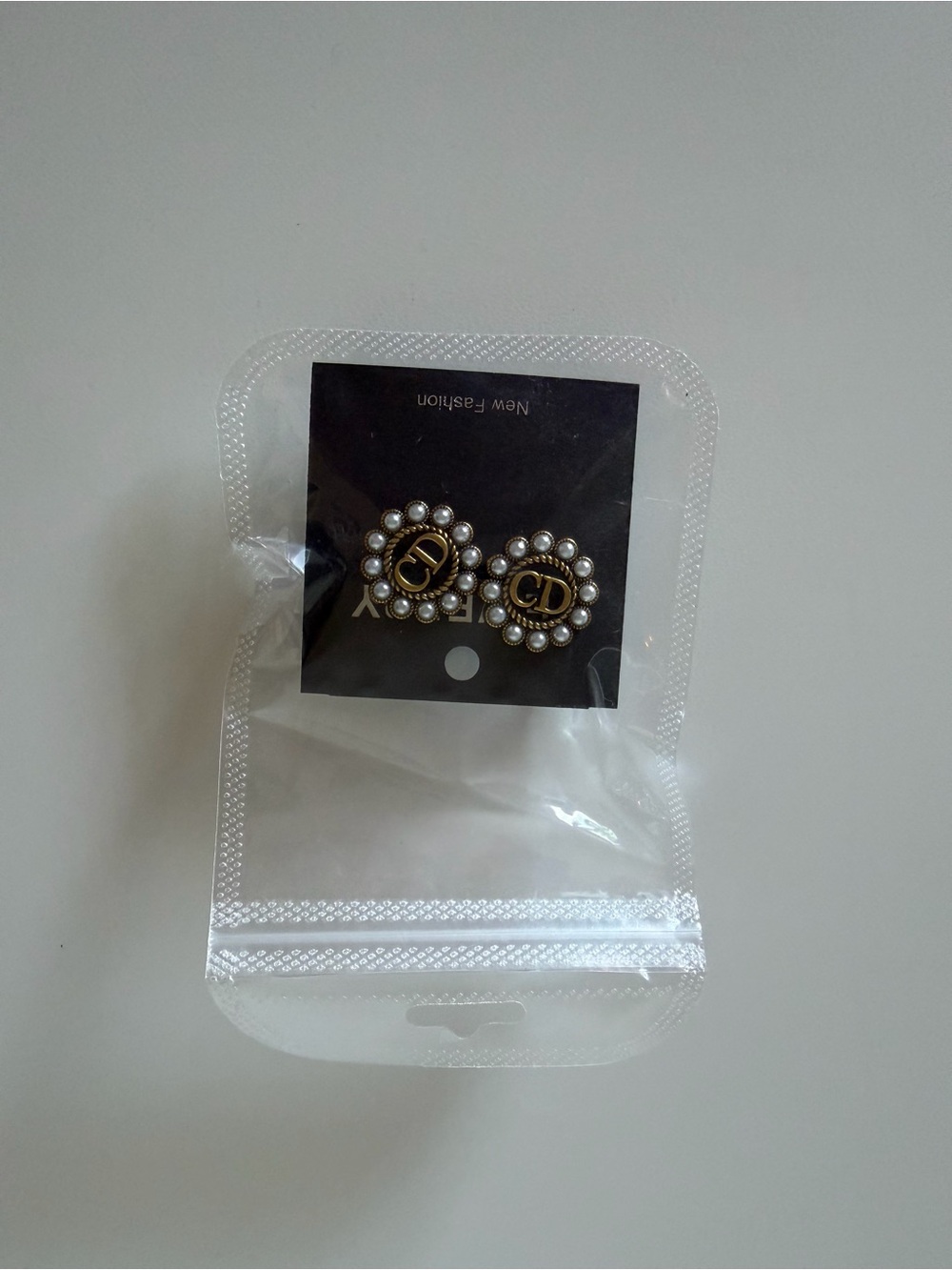 Gold & Pearl Round Logo Stud Earrings